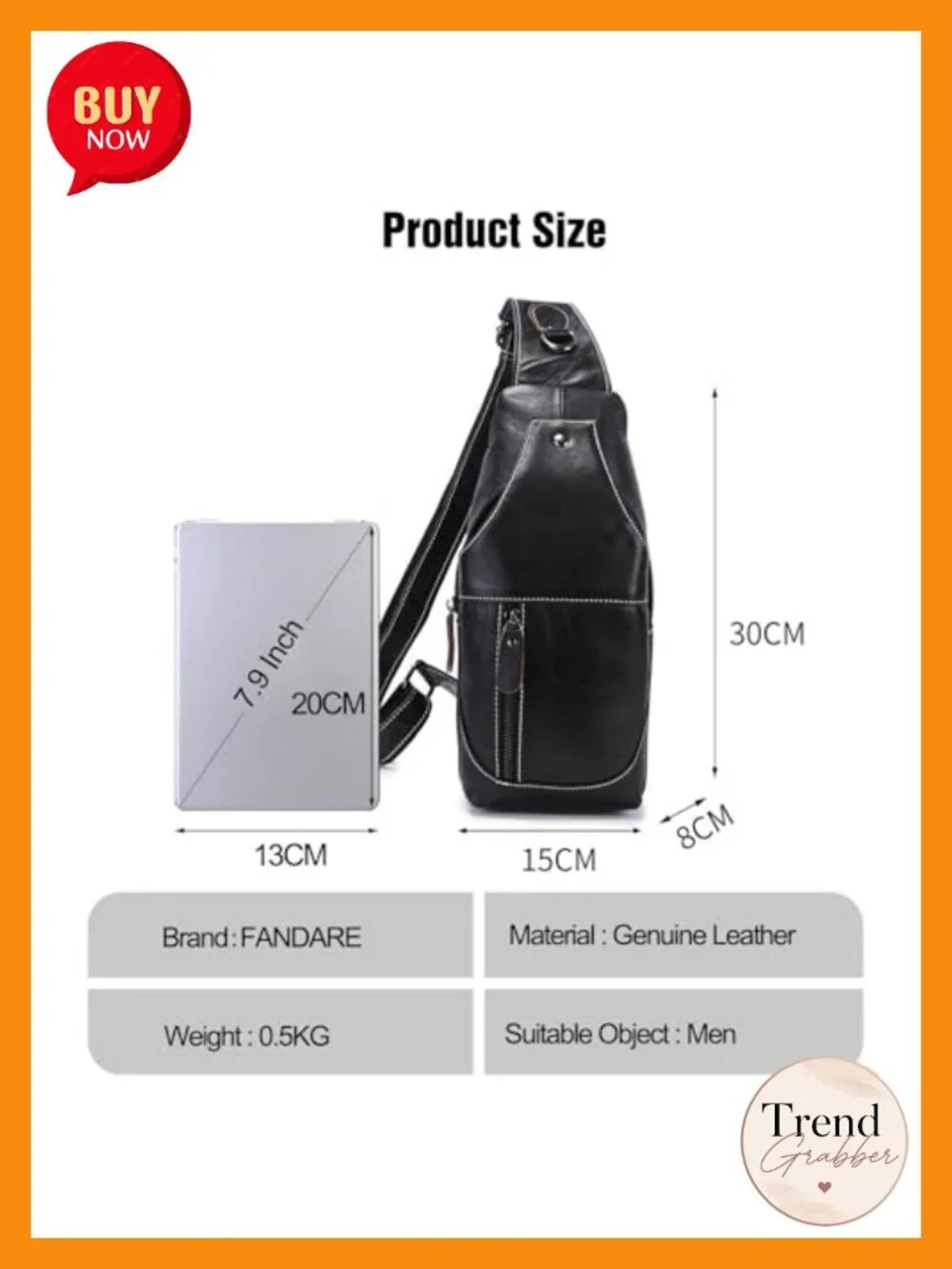 Genuine Leather Sling Crossbody Bag for Men Tablet Pocket Work Travel
